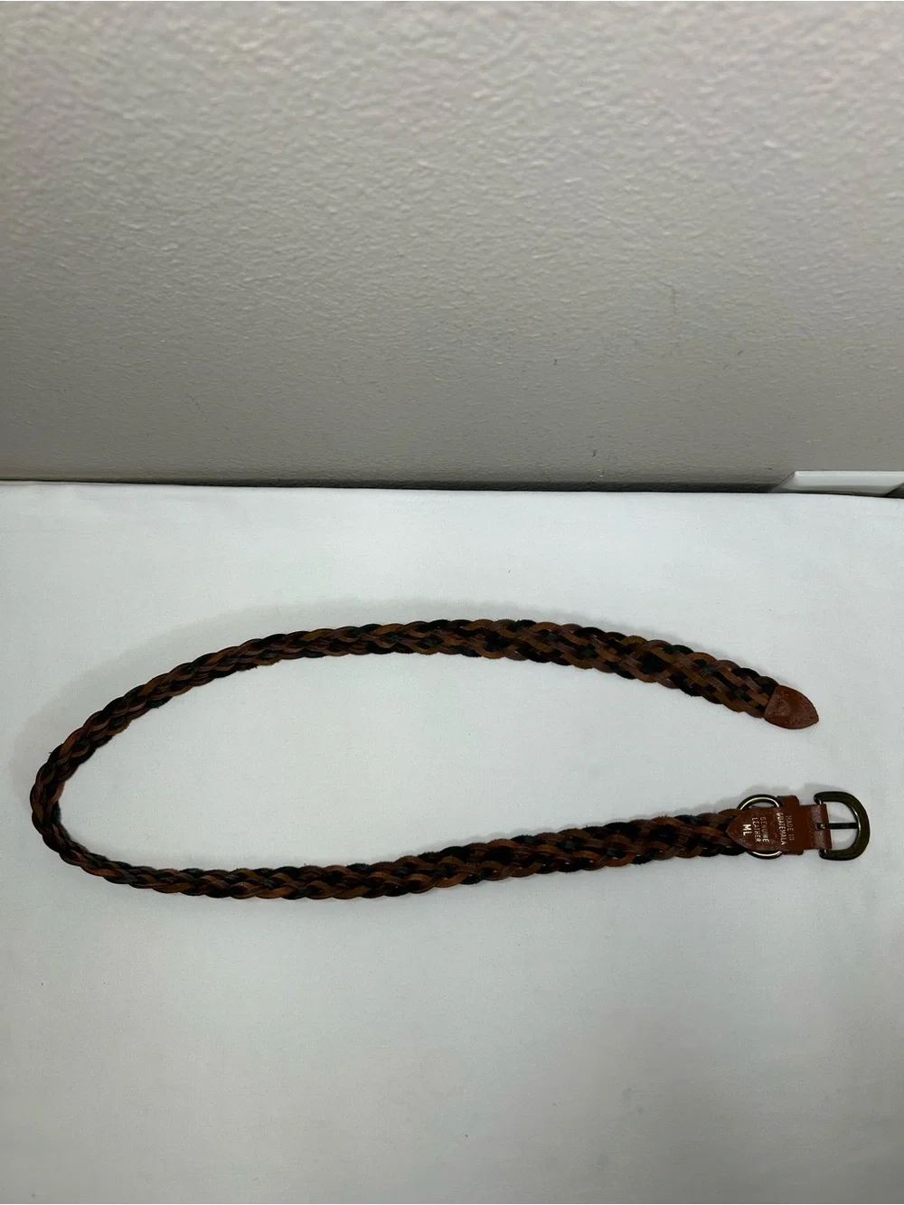 Braided Earthy Bohemian‎ Brass Buckle Adjustable No Holes Woven Leather Belt M-L